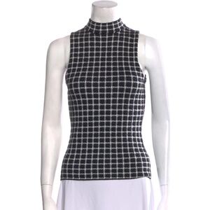 Theory 100% Wool Plaid Print Sleeveless Turtleneck Size M